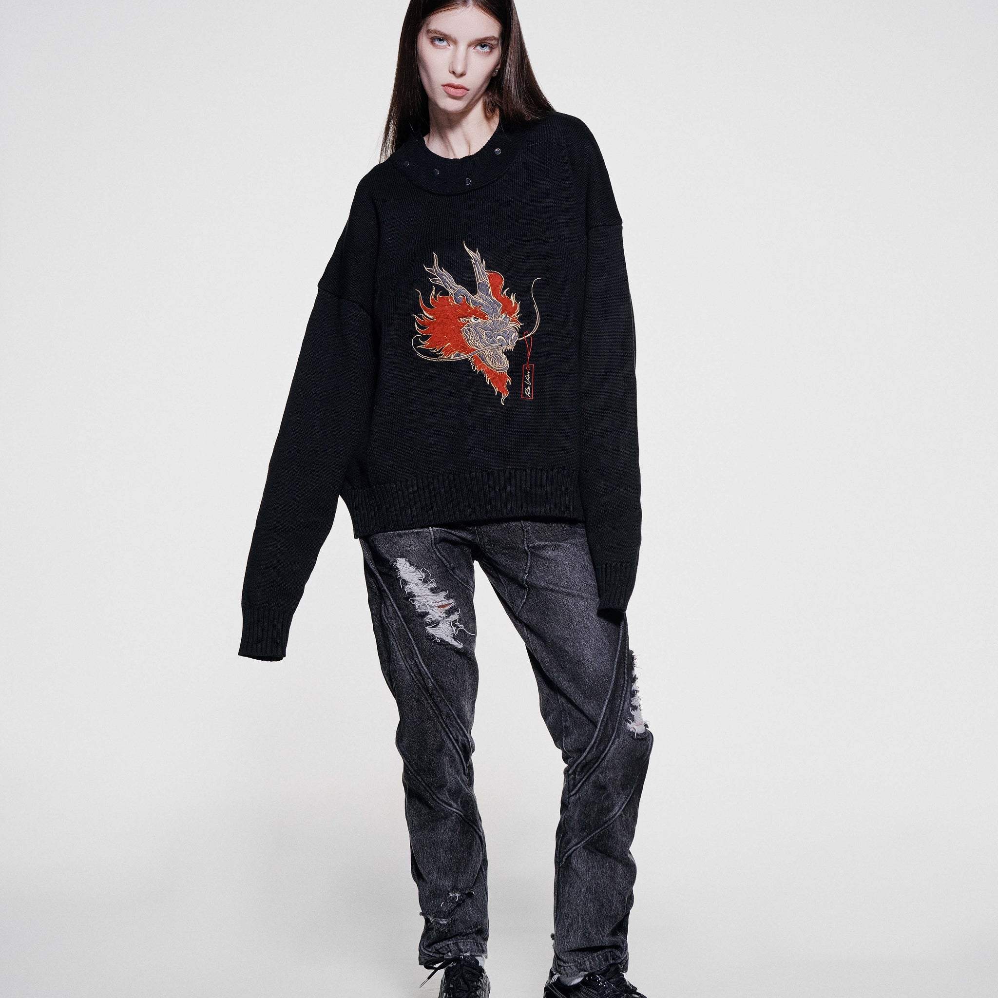 RAF VALOIS 24SS RAF VALOIS 24SS Year Of The Dragon Limited Plush Embroidered Deconstructed Sweater